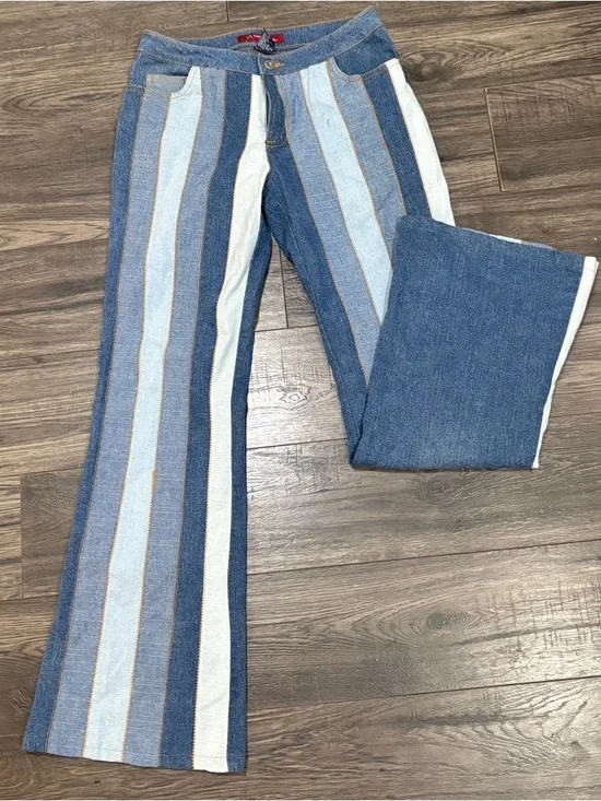 Striped Multi-Blue Denim Flare Jeans - Picture 1 of 4